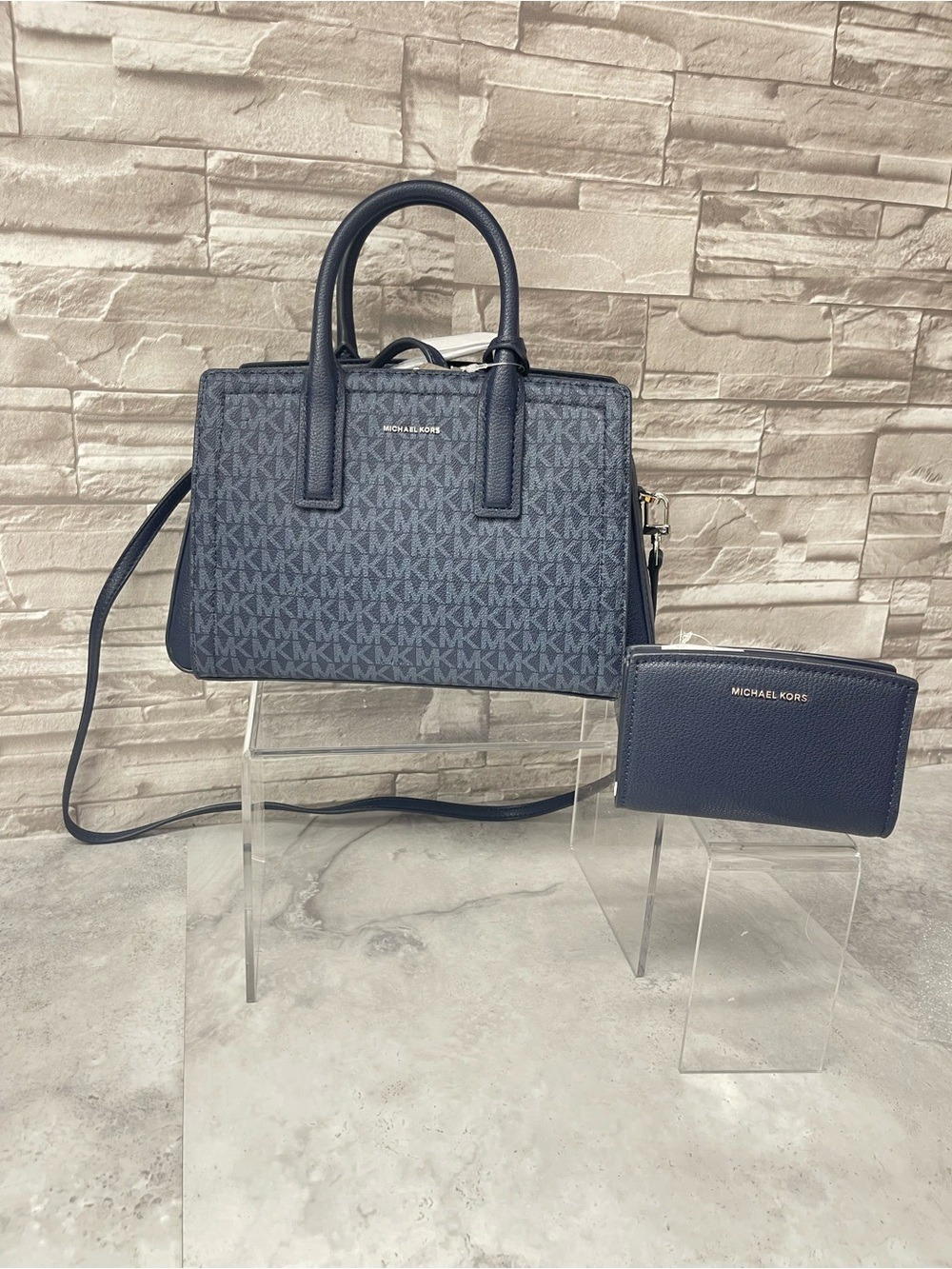 Michael Kors Small Logo Satchel & Matching Wallet Dress Blues